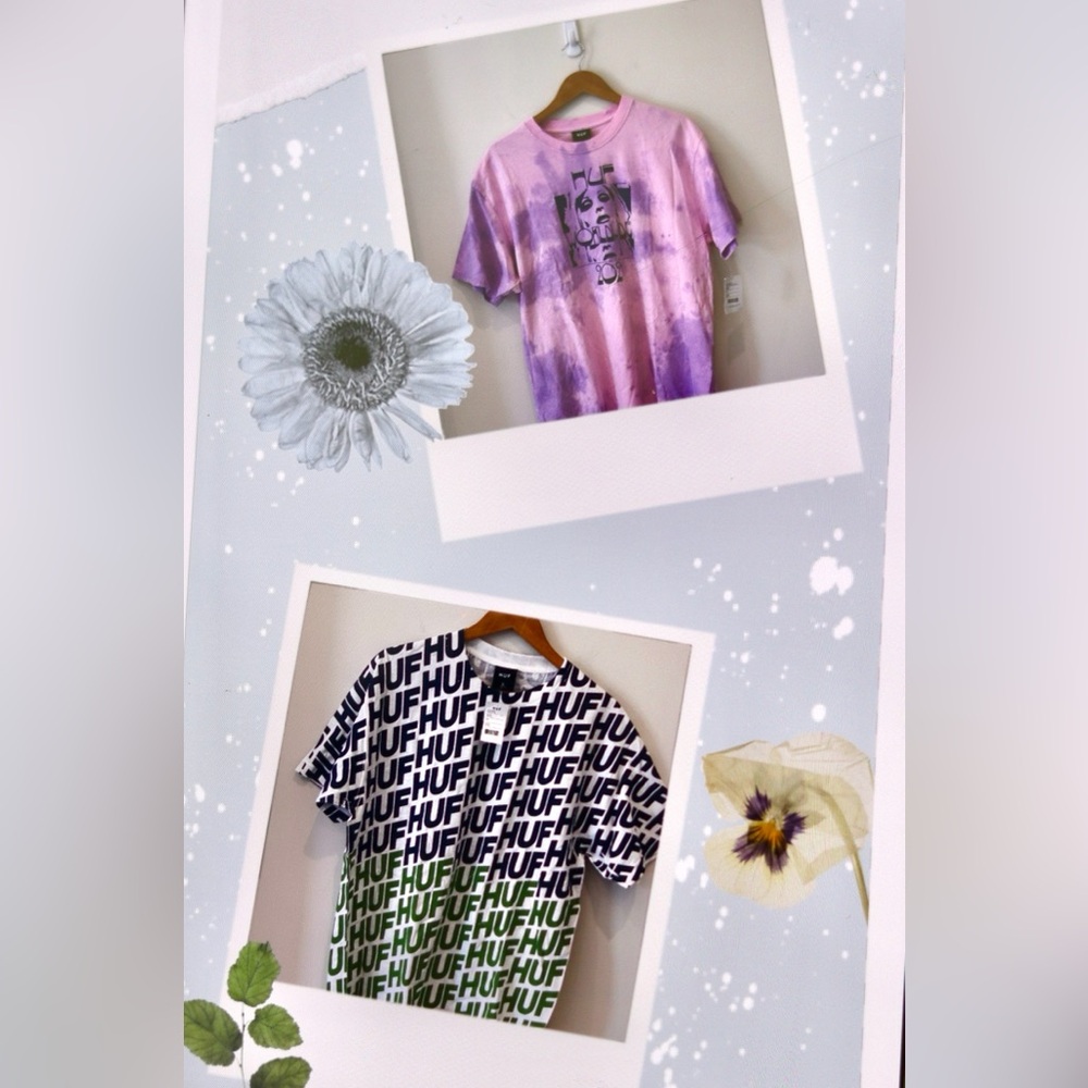 HUF Worldwide Set Of 2 Mens L  T-shirts NWT Streetwear Skating Casual Tees lime